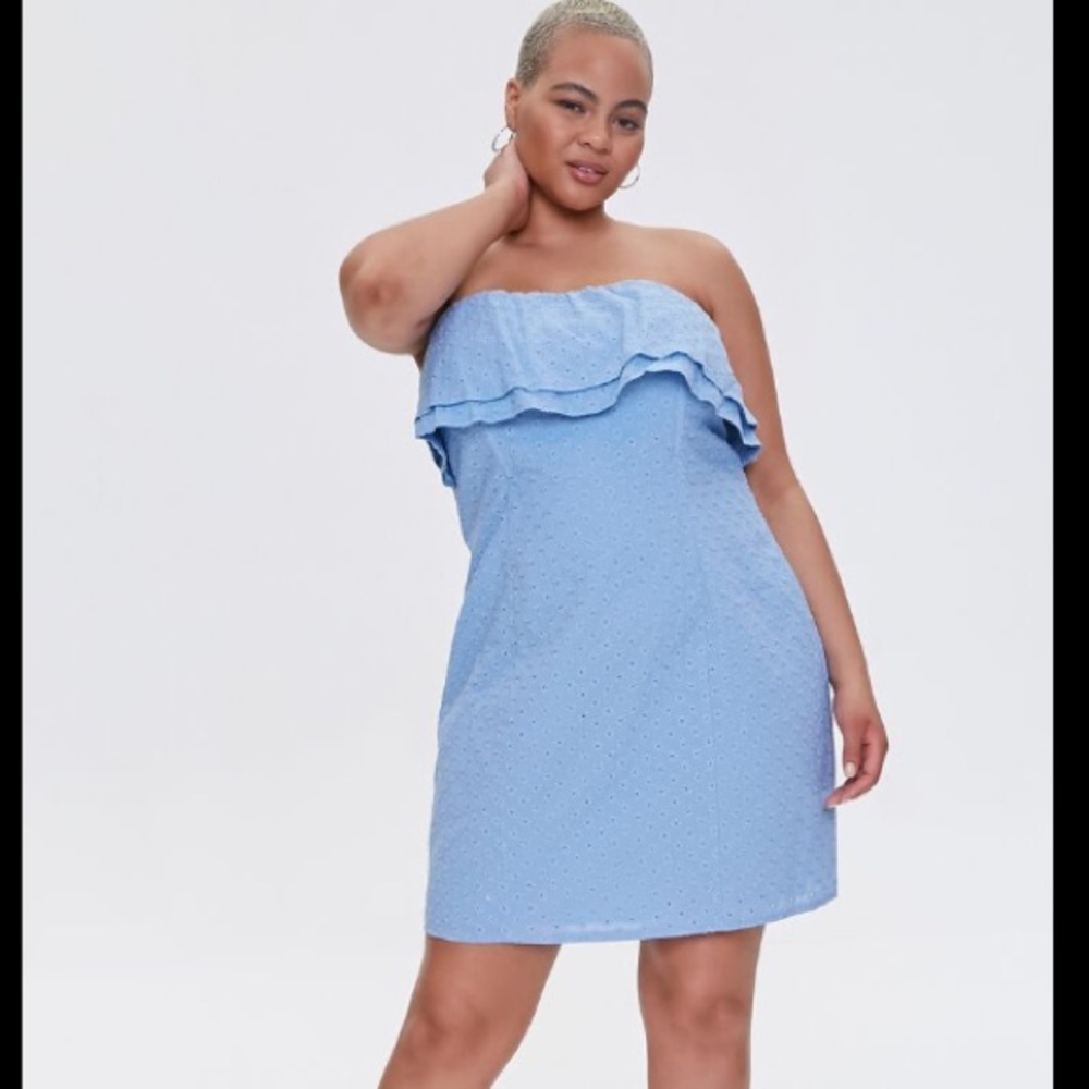 Plus Size Eyelet Flounce Mini Dress